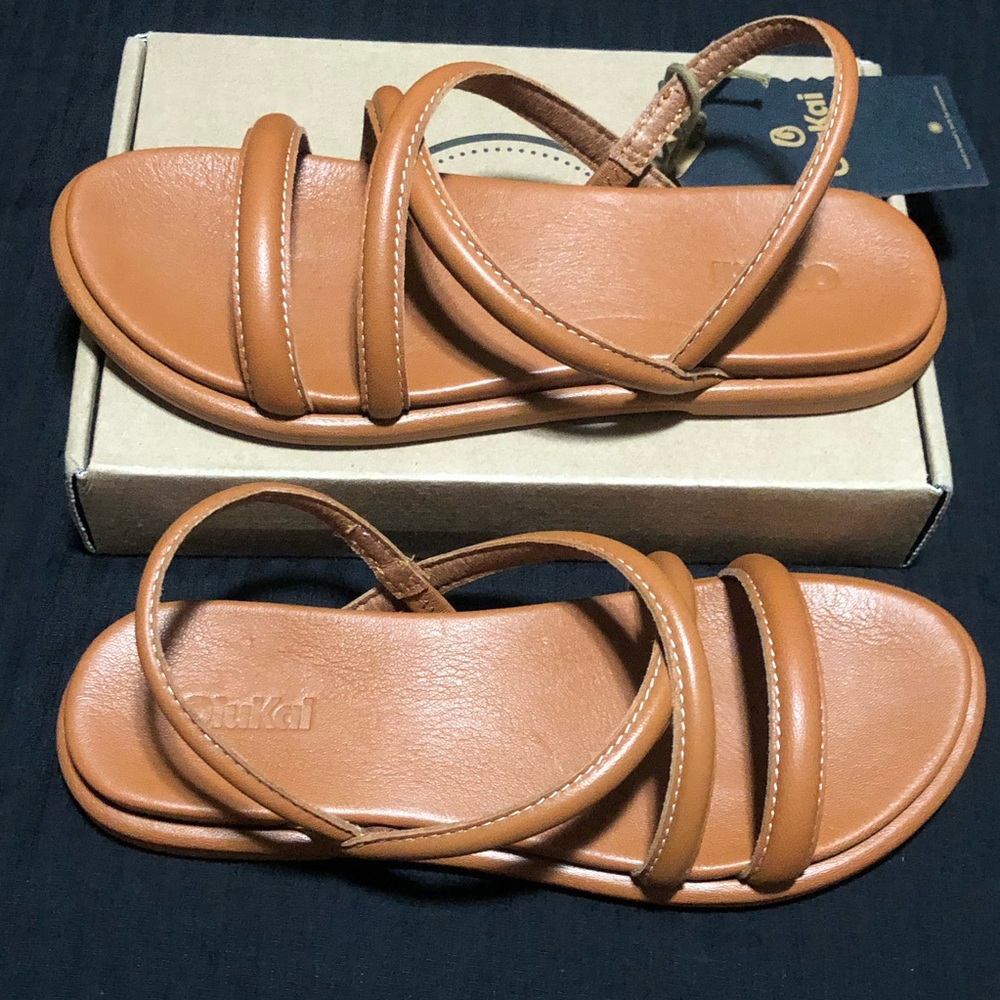 Olukai Women's NWT Tiare Slide Comfort Sandal Fox Brown Leather Size 7 - Picture 5 of 6